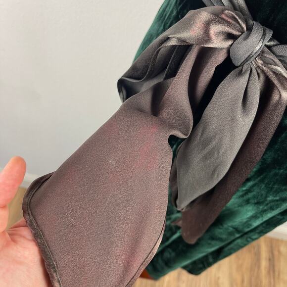 Vintage 80s 90s Donna Ricco Emerald Green Velvet Midi Dress Tie Waist Women's 8 - Picture 7 of 15